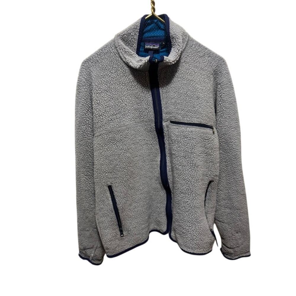 Vintage Patagonia Synchilla Fleece Jacket USA Made Large Gray Deep Pile Thrashed
